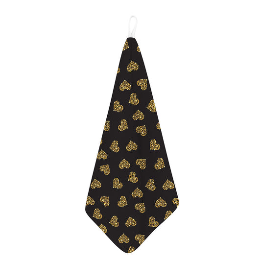 Gold Heart (NOT Real) Glitter Print Hand Towel