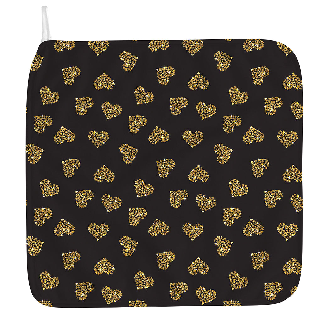 Gold Heart (NOT Real) Glitter Print Hand Towel