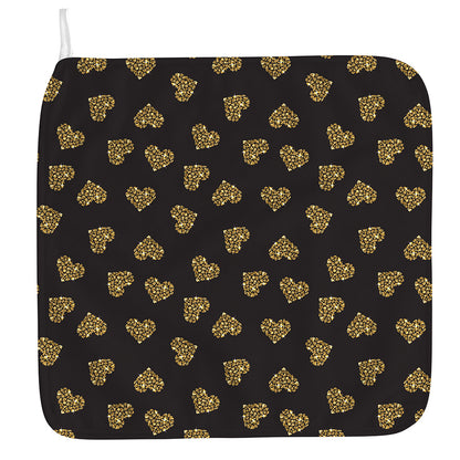 Gold Heart (NOT Real) Glitter Print Hand Towel