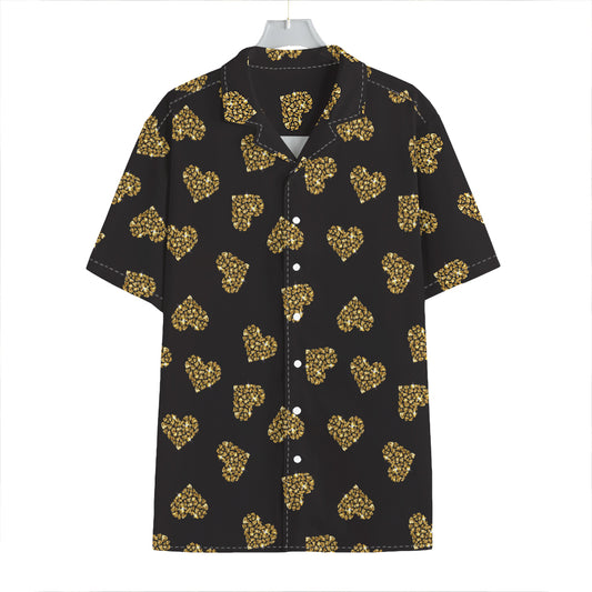 Gold Heart (NOT Real) Glitter Print Hawaiian Shirt