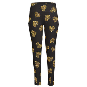 Gold Heart (NOT Real) Glitter Print High-Waisted Pocket Leggings