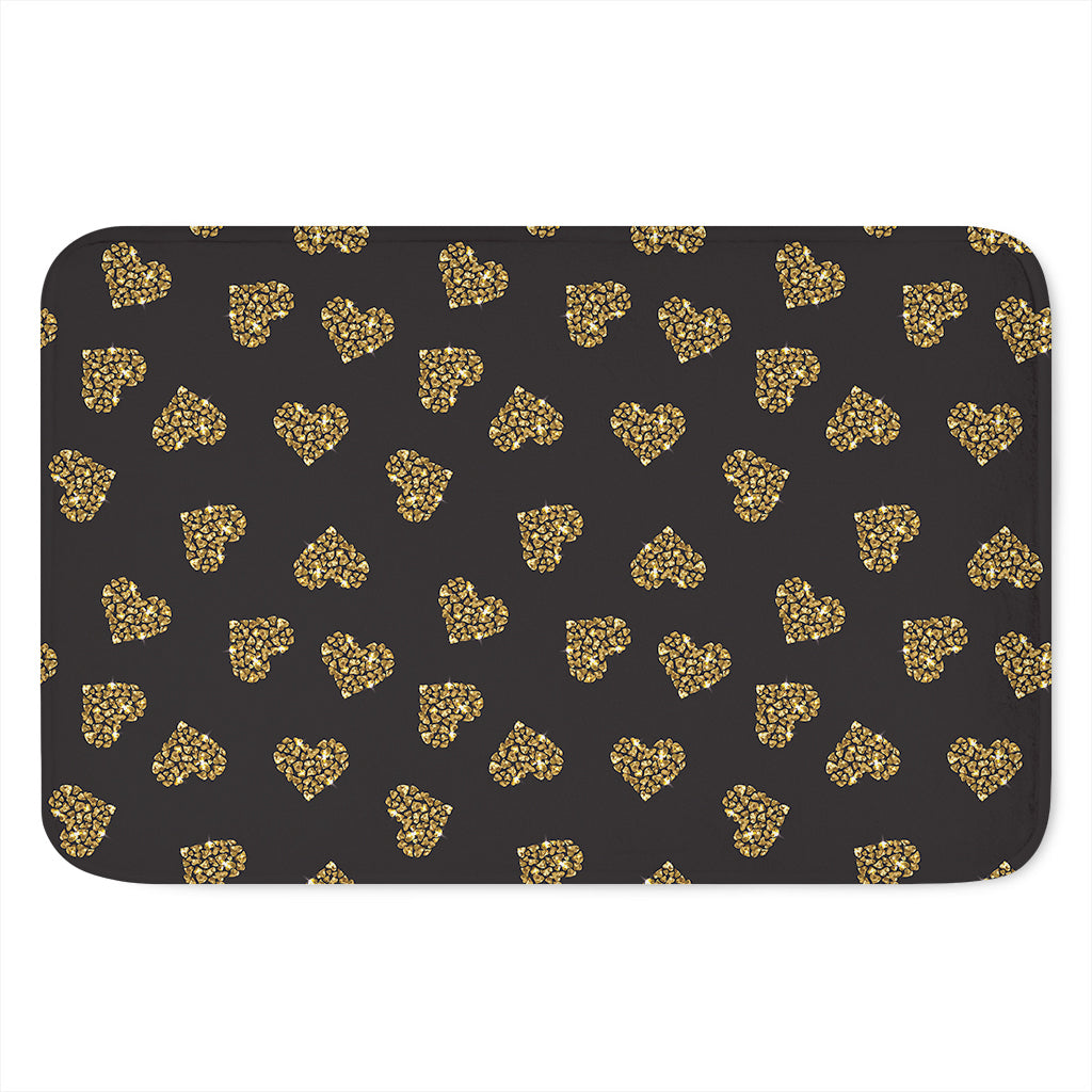 Gold Heart (NOT Real) Glitter Print Indoor Door Mat