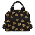 Gold Heart (NOT Real) Glitter Print Insulated Lunch Bag