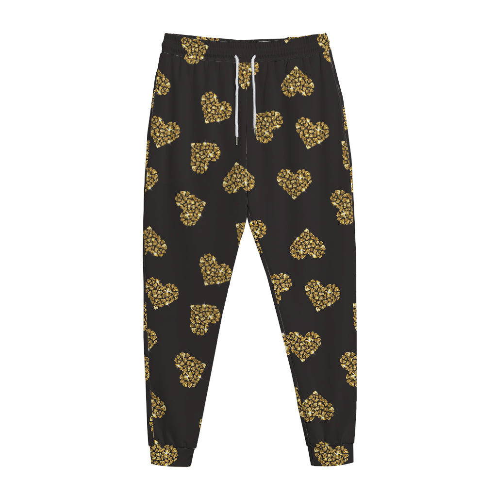 Gold Heart (NOT Real) Glitter Print Jogger Pants