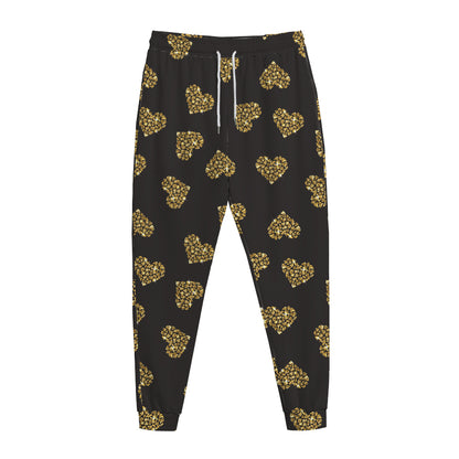 Gold Heart (NOT Real) Glitter Print Jogger Pants