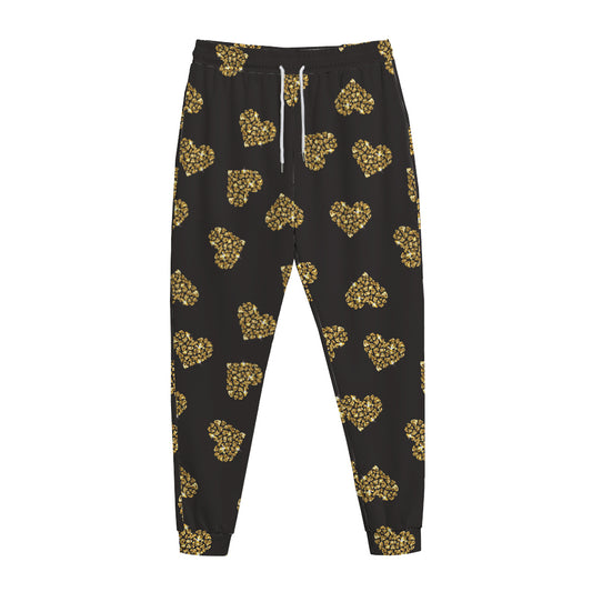 Gold Heart (NOT Real) Glitter Print Jogger Pants