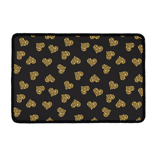 Gold Heart (NOT Real) Glitter Print Kitchen Mat