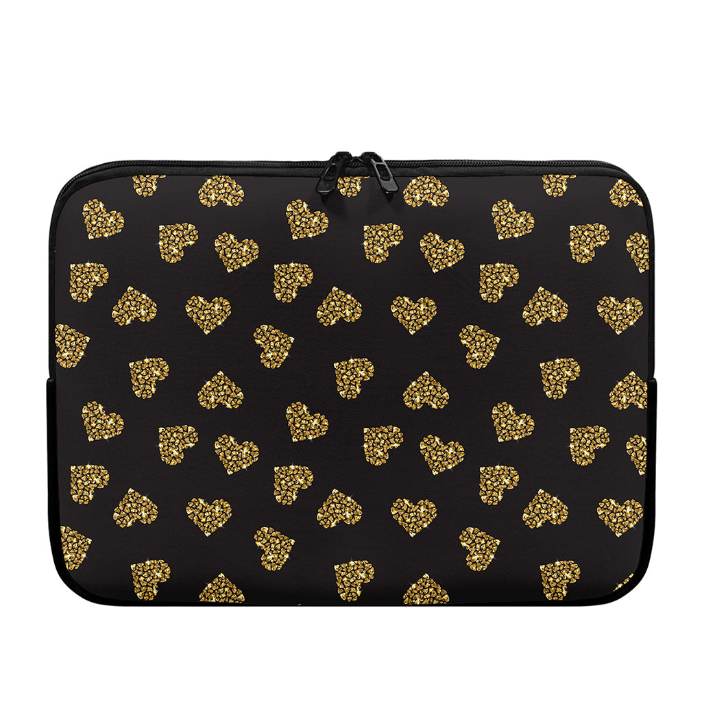 Gold Heart (NOT Real) Glitter Print Laptop Sleeve