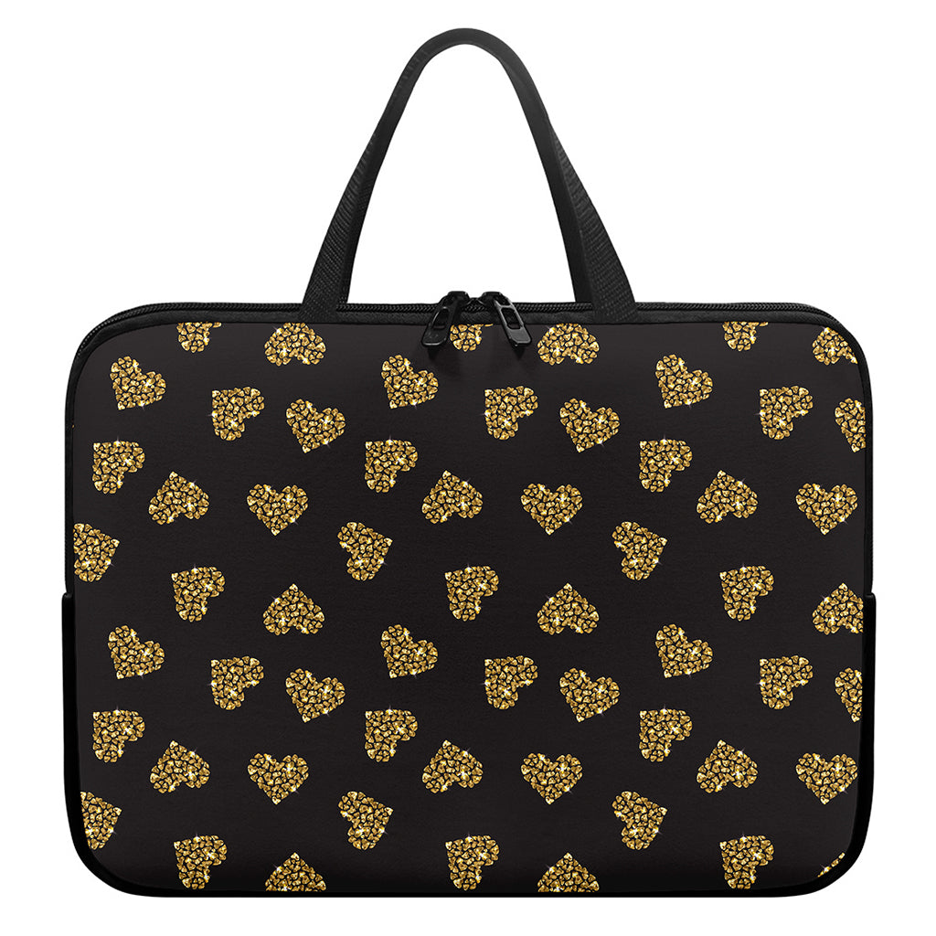Gold Heart (NOT Real) Glitter Print Laptop Sleeve With Handle