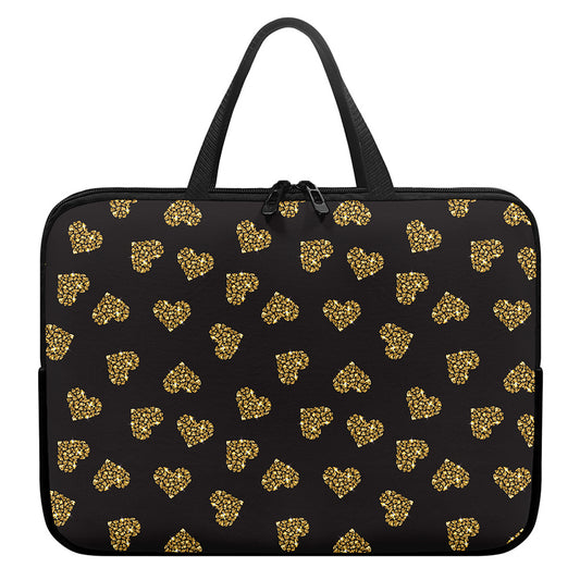 Gold Heart (NOT Real) Glitter Print Laptop Sleeve With Handle