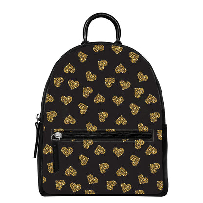 Gold Heart (NOT Real) Glitter Print Leather Backpack