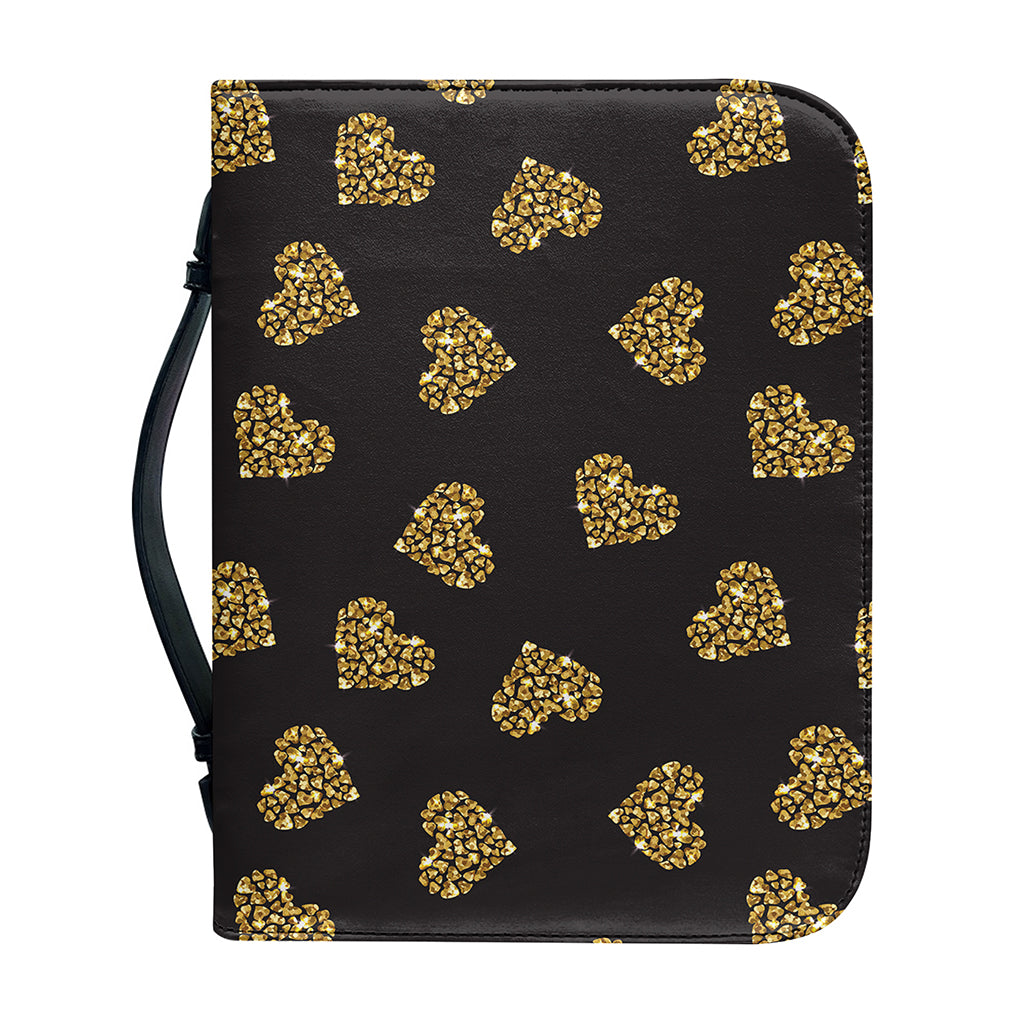 Gold Heart (NOT Real) Glitter Print Leather Bible Cover