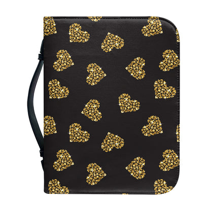 Gold Heart (NOT Real) Glitter Print Leather Bible Cover