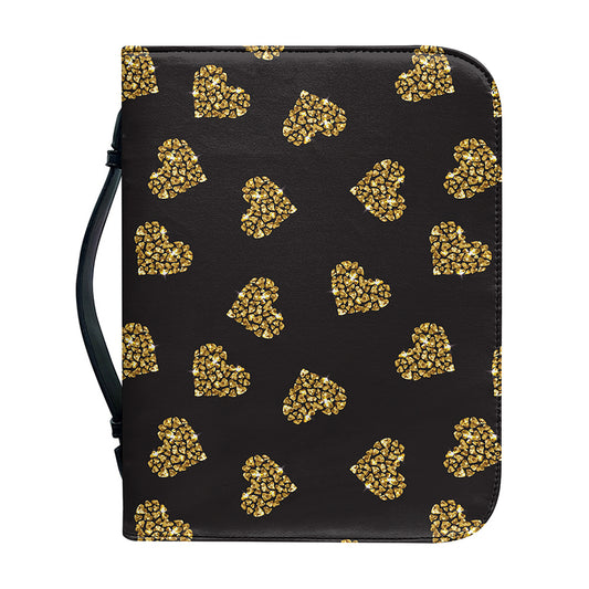 Gold Heart (NOT Real) Glitter Print Leather Bible Cover