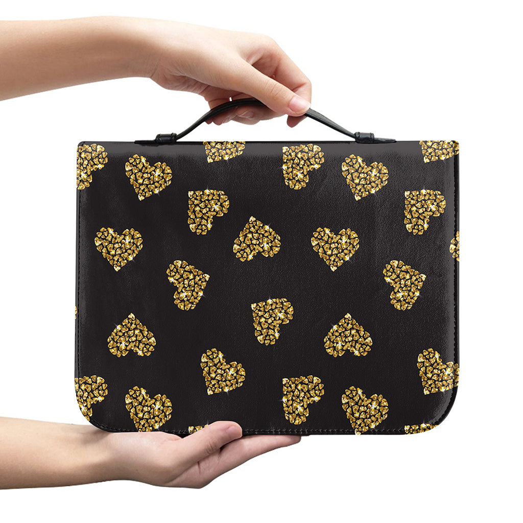 Gold Heart (NOT Real) Glitter Print Leather Bible Cover