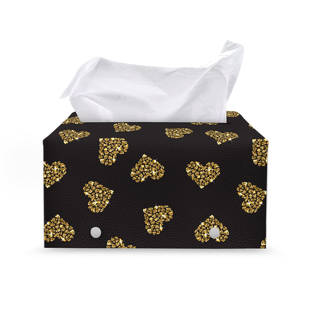 Gold Heart (NOT Real) Glitter Print Leather Tissue Box Cover