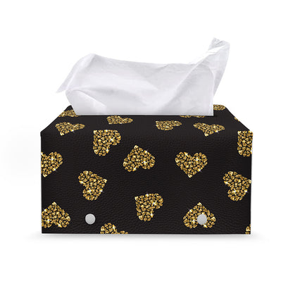 Gold Heart (NOT Real) Glitter Print Leather Tissue Box Cover