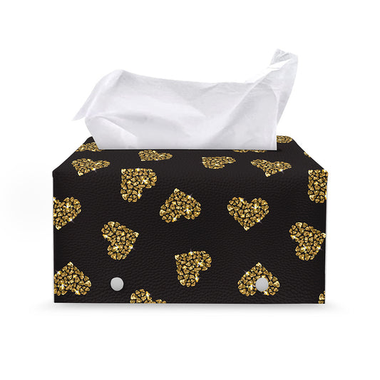 Gold Heart (NOT Real) Glitter Print Leather Tissue Box Cover