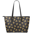 Gold Heart (NOT Real) Glitter Print Leather Tote Bag With Zipper