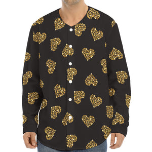 Gold Heart (NOT Real) Glitter Print Long Sleeve Baseball Jersey