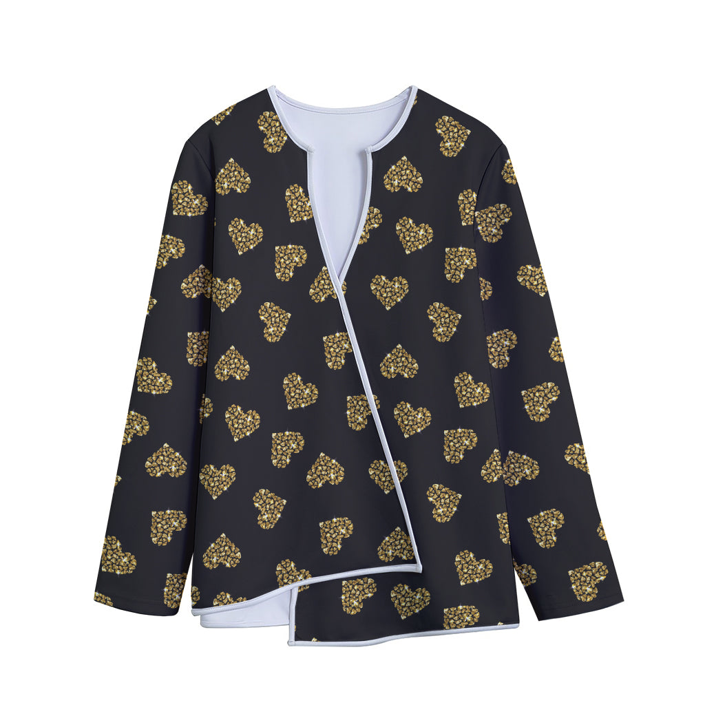 Gold Heart (NOT Real) Glitter Print Long Sleeve Short Coat