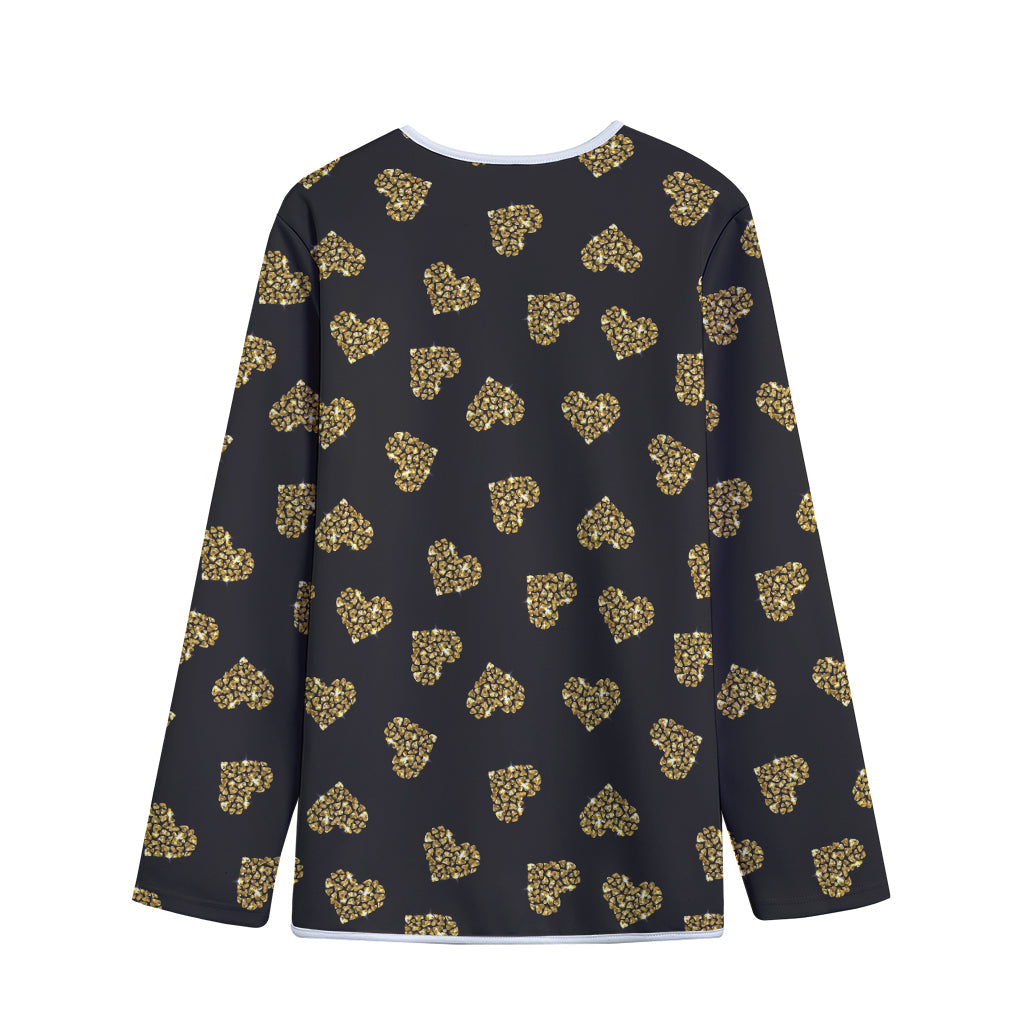 Gold Heart (NOT Real) Glitter Print Long Sleeve Short Coat