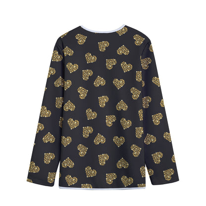 Gold Heart (NOT Real) Glitter Print Long Sleeve Short Coat