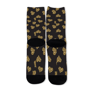 Gold Heart (NOT Real) Glitter Print Long Socks