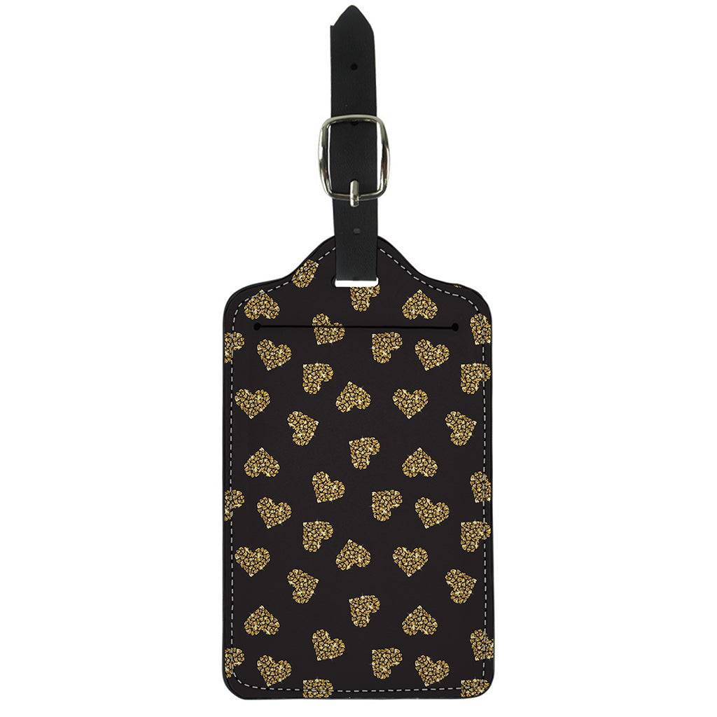 Gold Heart (NOT Real) Glitter Print Luggage Tag