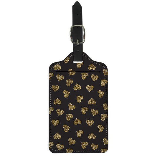 Gold Heart (NOT Real) Glitter Print Luggage Tag