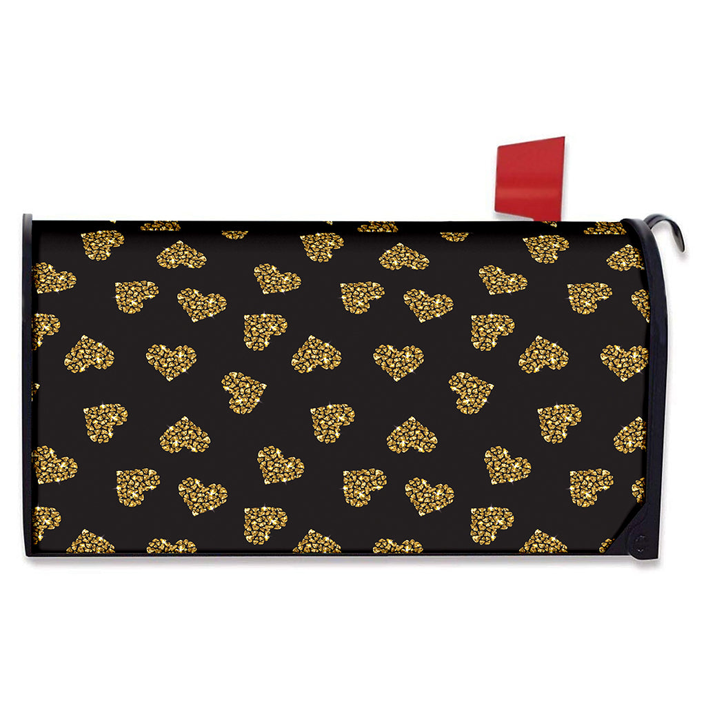 Gold Heart (NOT Real) Glitter Print Mailbox Cover