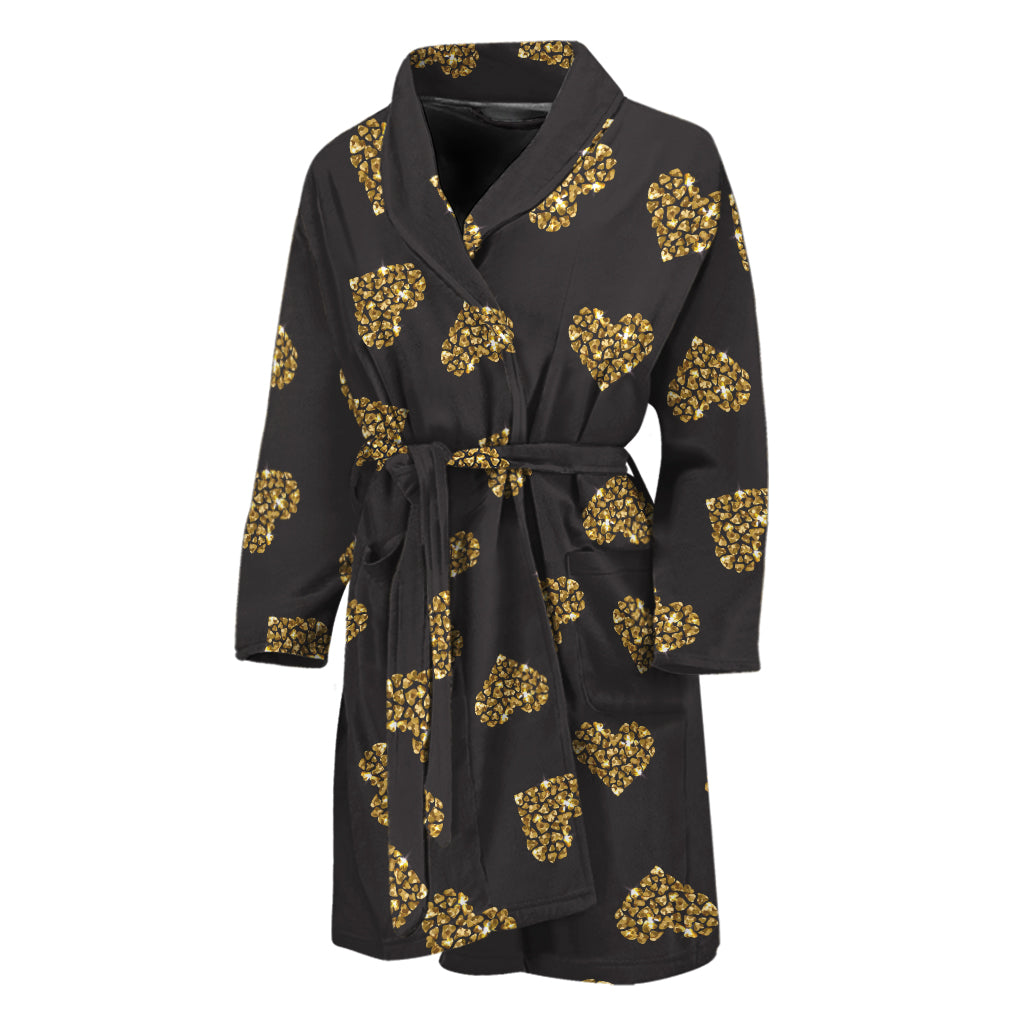 Gold Heart (NOT Real) Glitter Print Men's Bathrobe