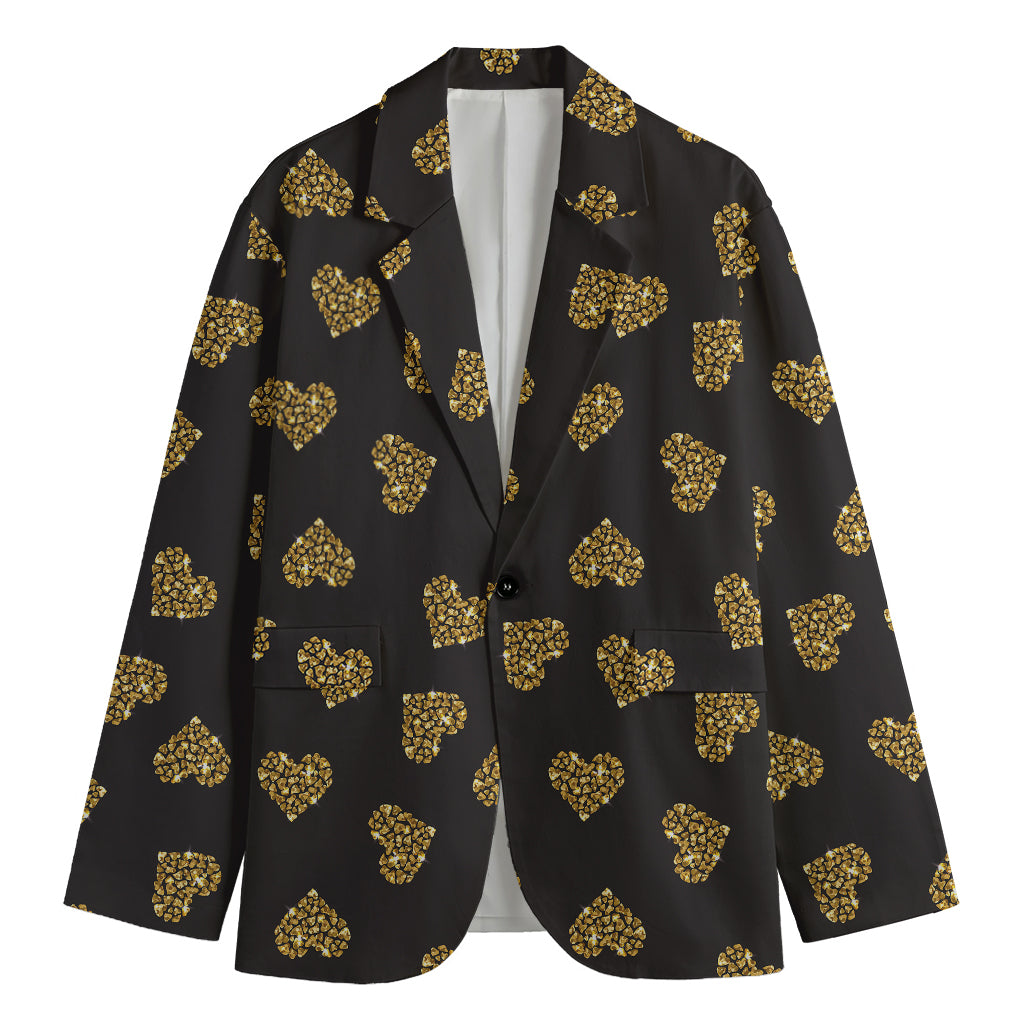 Gold Heart (NOT Real) Glitter Print Men's Blazer