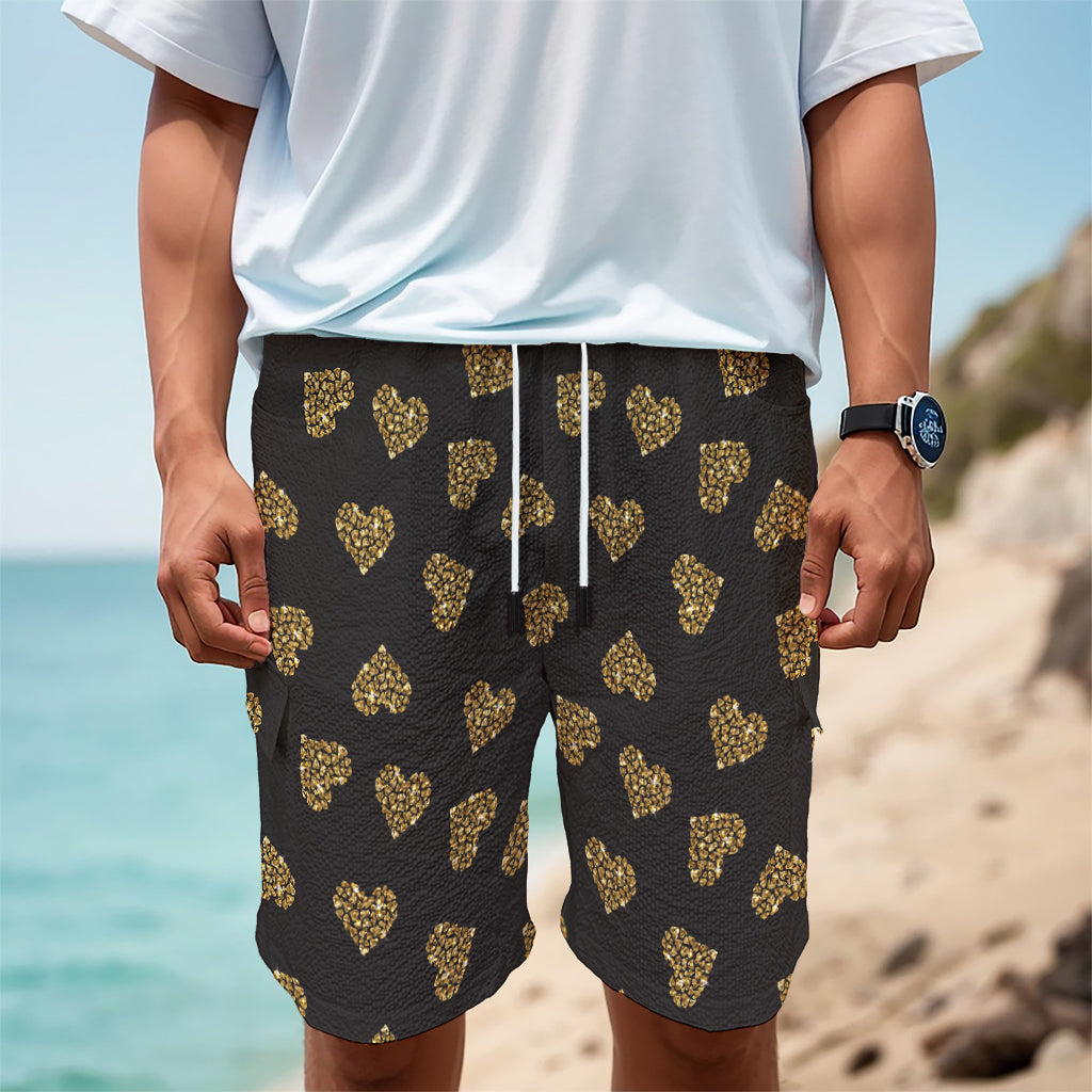 Gold Heart (NOT Real) Glitter Print Men's Cargo Shorts
