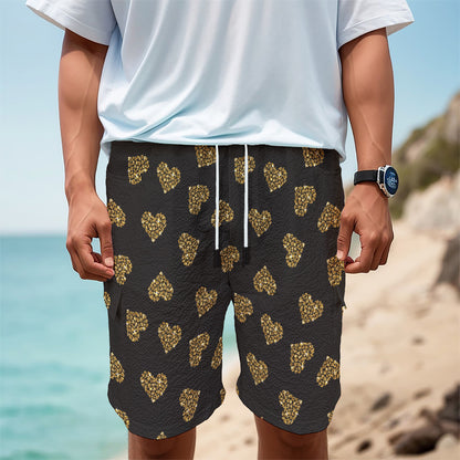 Gold Heart (NOT Real) Glitter Print Men's Cargo Shorts