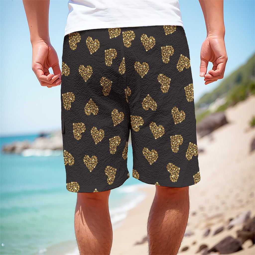 Gold Heart (NOT Real) Glitter Print Men's Cargo Shorts