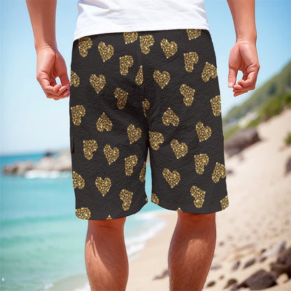 Gold Heart (NOT Real) Glitter Print Men's Cargo Shorts