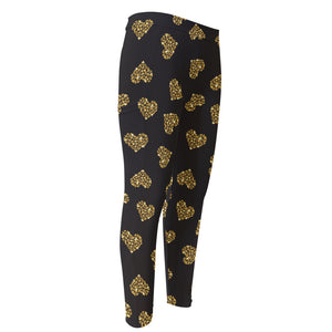 Gold Heart (NOT Real) Glitter Print Men's Compression Pants