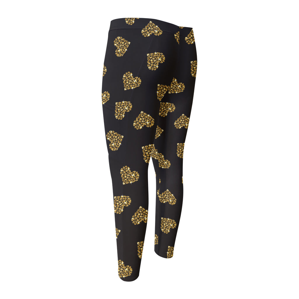 Gold Heart (NOT Real) Glitter Print Men's Compression Pants