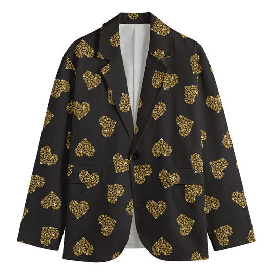 Gold Heart (NOT Real) Glitter Print Men's Cotton Blazer
