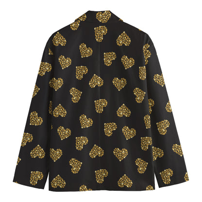 Gold Heart (NOT Real) Glitter Print Men's Cotton Blazer