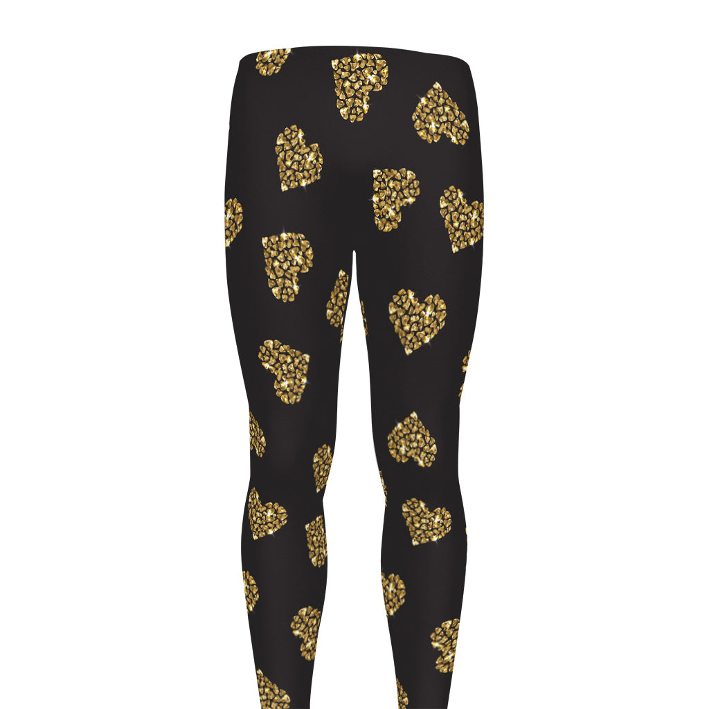 Gold Heart (NOT Real) Glitter Print Men's leggings