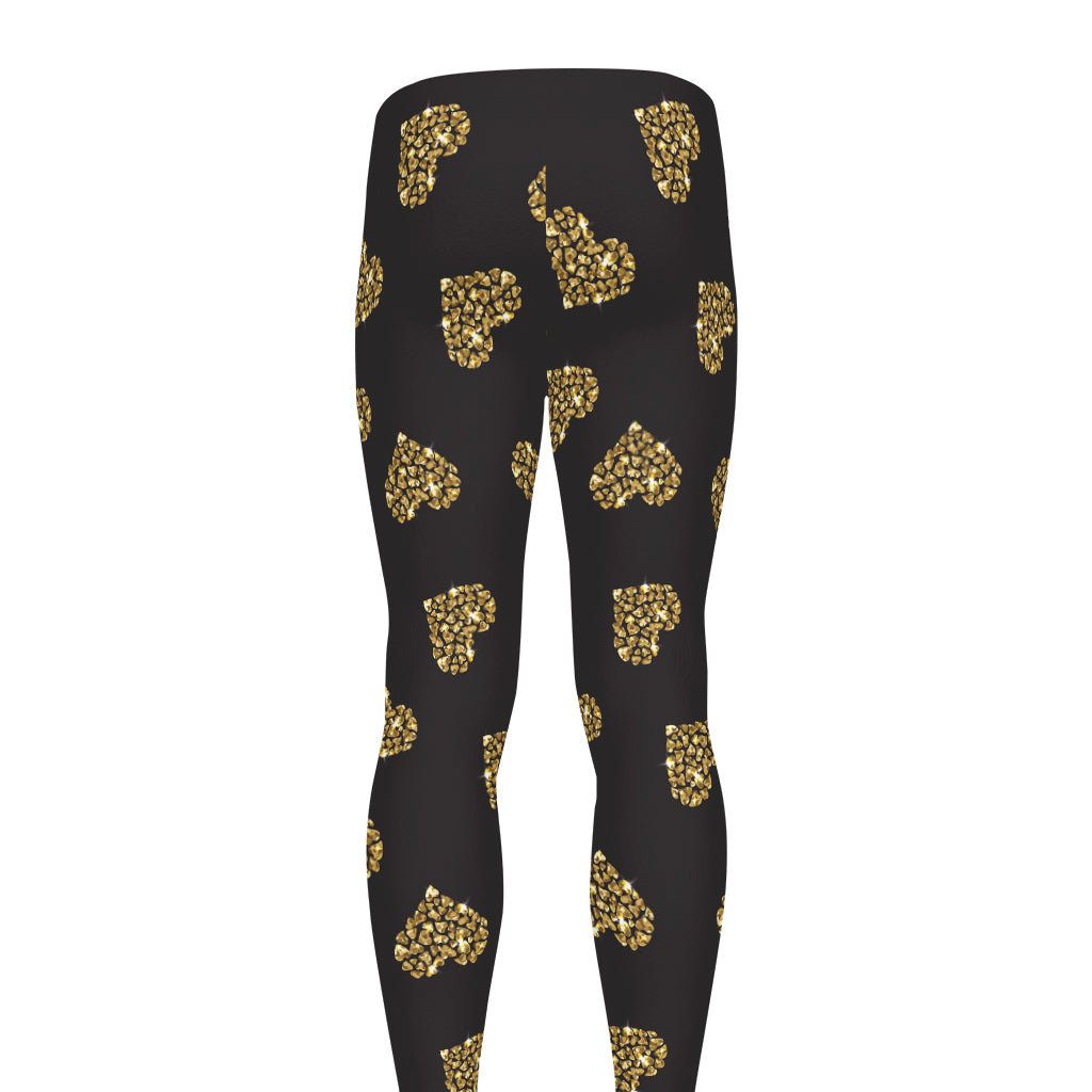 Gold Heart (NOT Real) Glitter Print Men's leggings