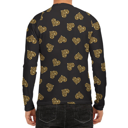 Gold Heart (NOT Real) Glitter Print Men's Long Sleeve Rash Guard