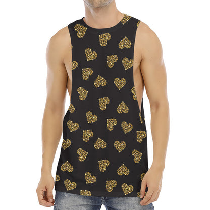 Gold Heart (NOT Real) Glitter Print Men's Muscle Tank Top