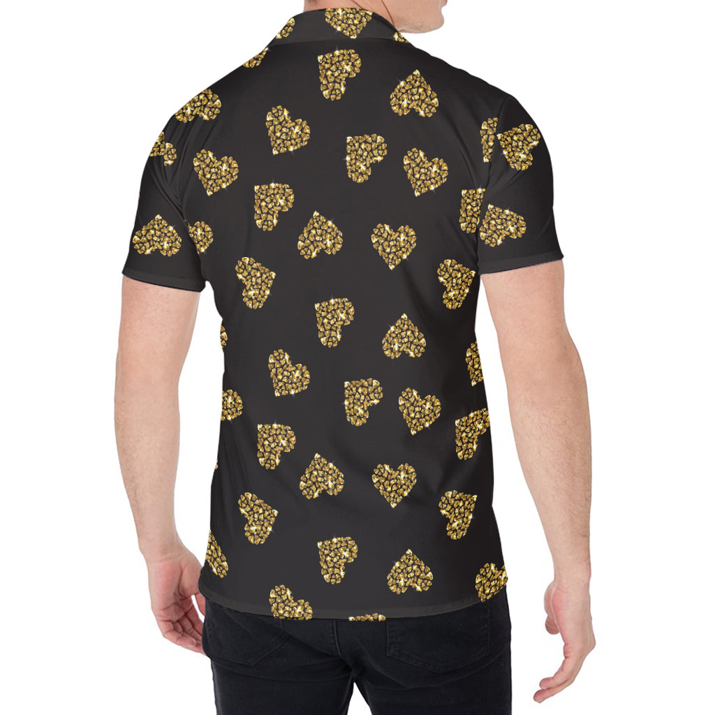 Gold Heart (NOT Real) Glitter Print Men's Shirt