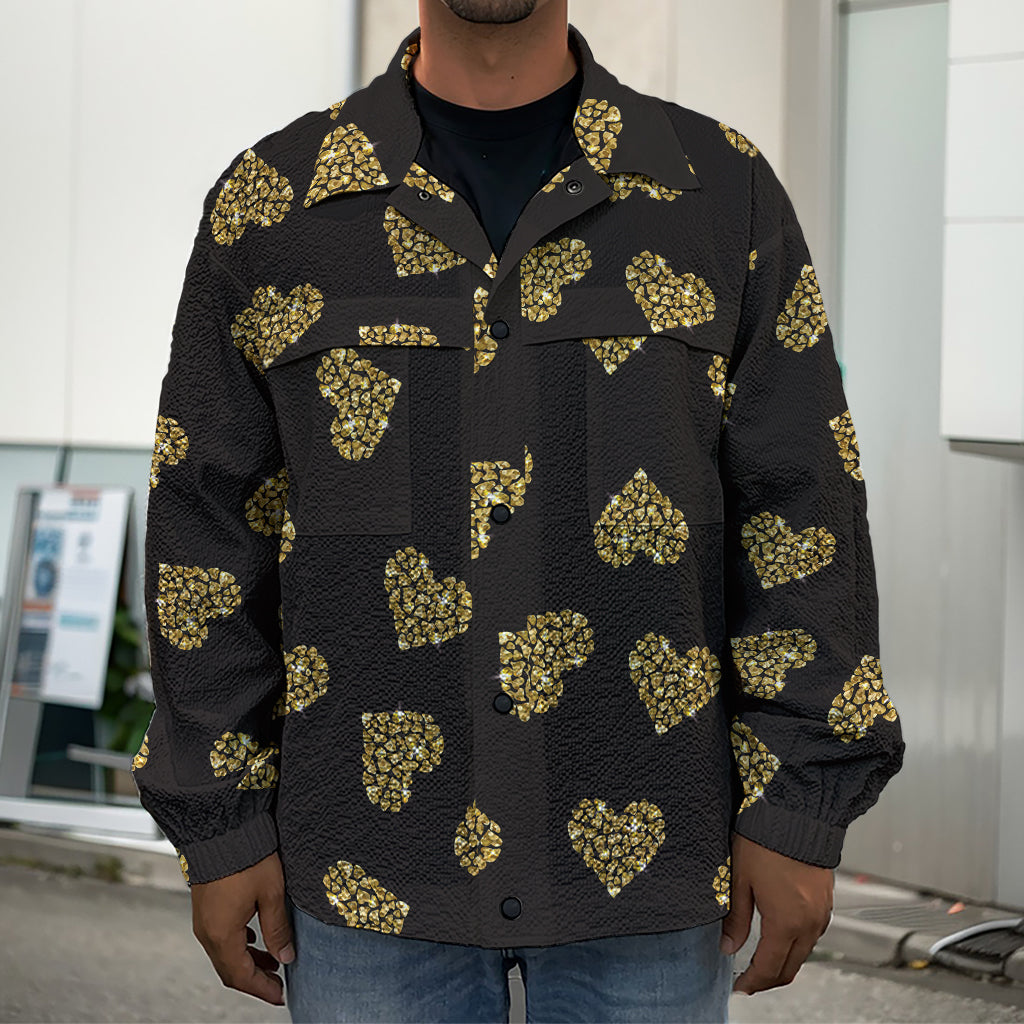 Gold Heart (NOT Real) Glitter Print Men's Shirt Jacket