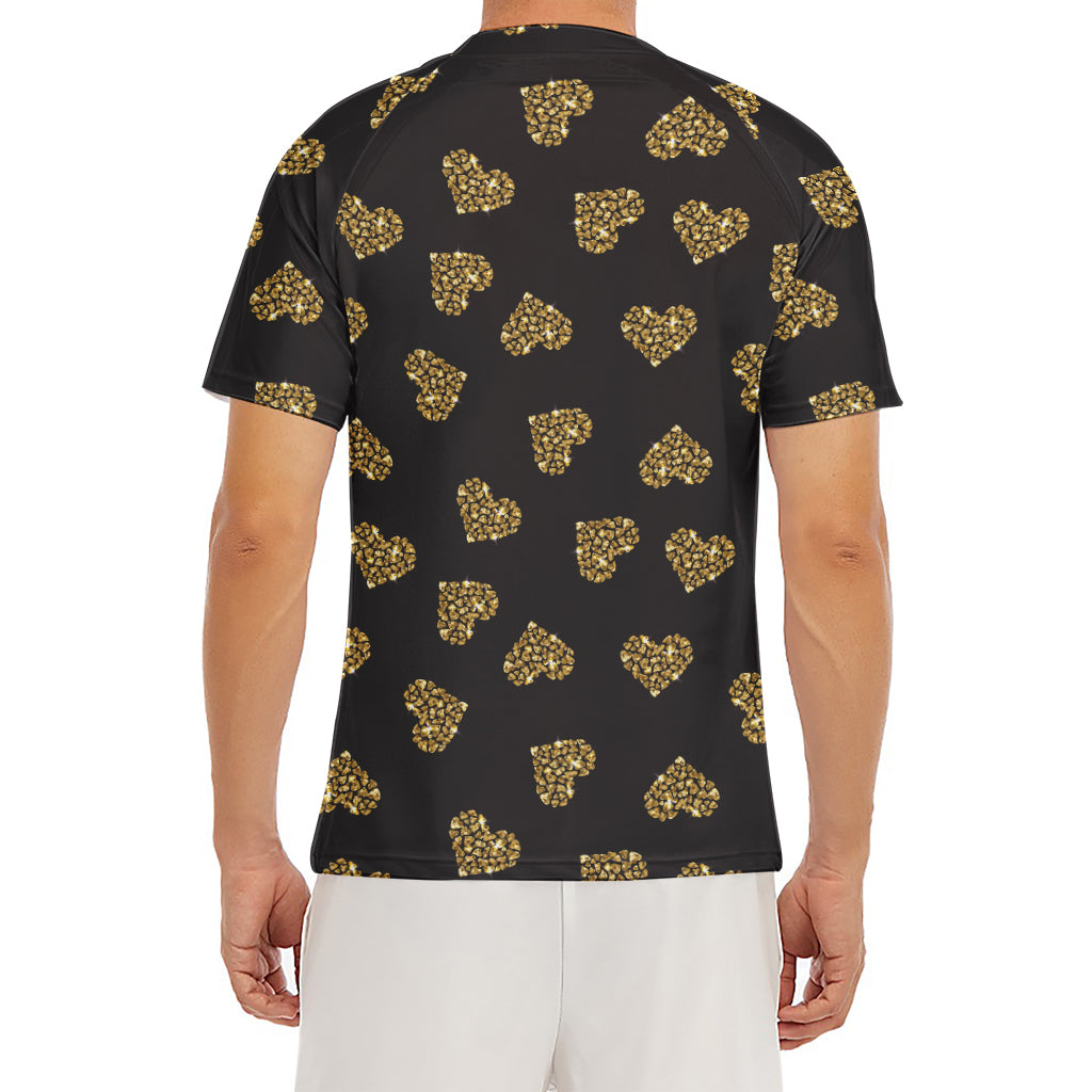 Gold Heart (NOT Real) Glitter Print Men's Short Sleeve Rash Guard