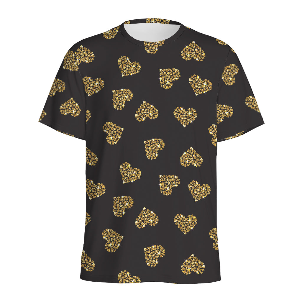 Gold Heart (NOT Real) Glitter Print Men's Sports T-Shirt