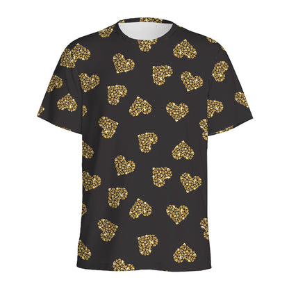 Gold Heart (NOT Real) Glitter Print Men's Sports T-Shirt